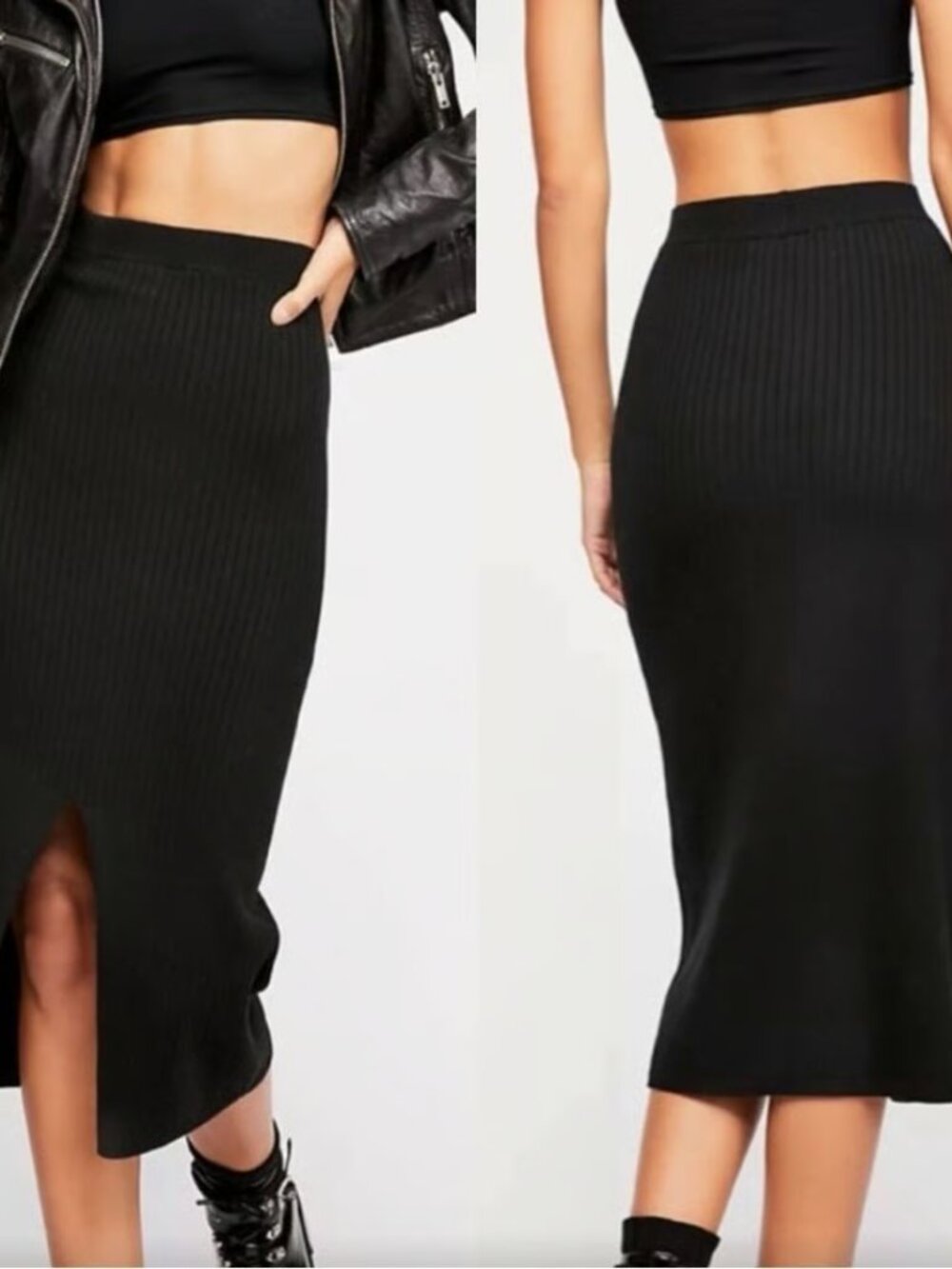 Free People Black Ribbed Midi Skirt
